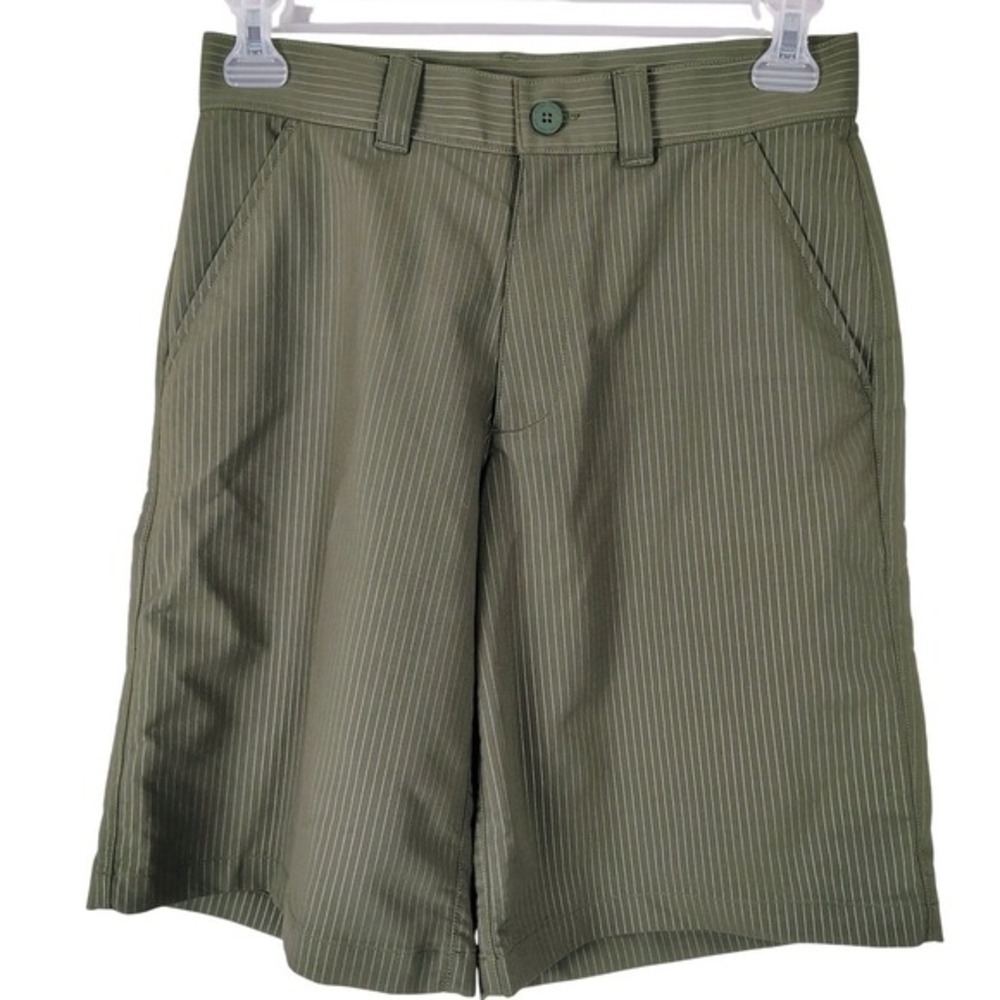 Under Armour HeatGear Mens Golf Shorts Olive Green Pinstripe Size 30 Loose Fit‎